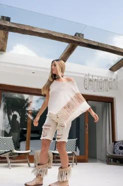 Chintamani Alchemistry Asymmetric Ripped Top / Beige^ T-shirt & Tunic