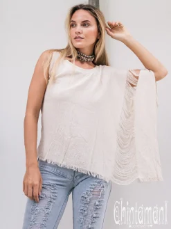 Chintamani Alchemistry Asymmetric Ripped Top / Off White^ T-shirt & Tunic