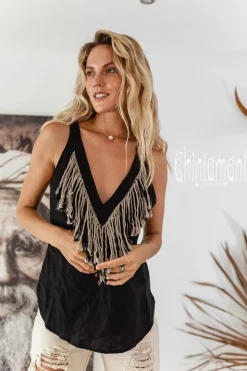 Chintamani Alchemistry Backless Linen Top / Black^ Tank Top