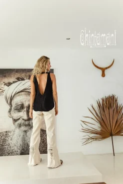 Chintamani Alchemistry Backless Linen Top / Black^ Tank Top