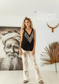 Chintamani Alchemistry Backless Linen Top / Black^ Tank Top