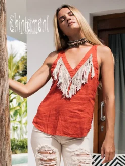 Chintamani Alchemistry Backless Linen Top / Red Ochre^ Tank Top