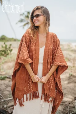 Chintamani Alchemistry Block Print Poncho t / Rust^ Kimono & Cover Up