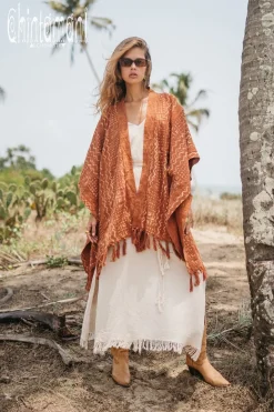 Chintamani Alchemistry Block Print Poncho t / Rust^ Kimono & Cover Up