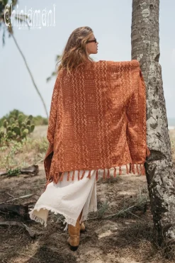 Chintamani Alchemistry Block Print Poncho t / Rust^ Kimono & Cover Up