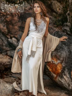 Chintamani Alchemistry Boho Fringed Dress / Off White^ Maxi Dress