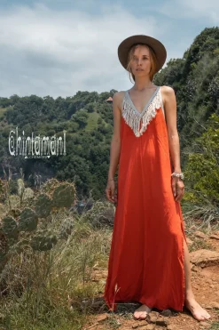 Chintamani Alchemistry Boho Fringed Dress / Red Ochre^ Maxi Dress
