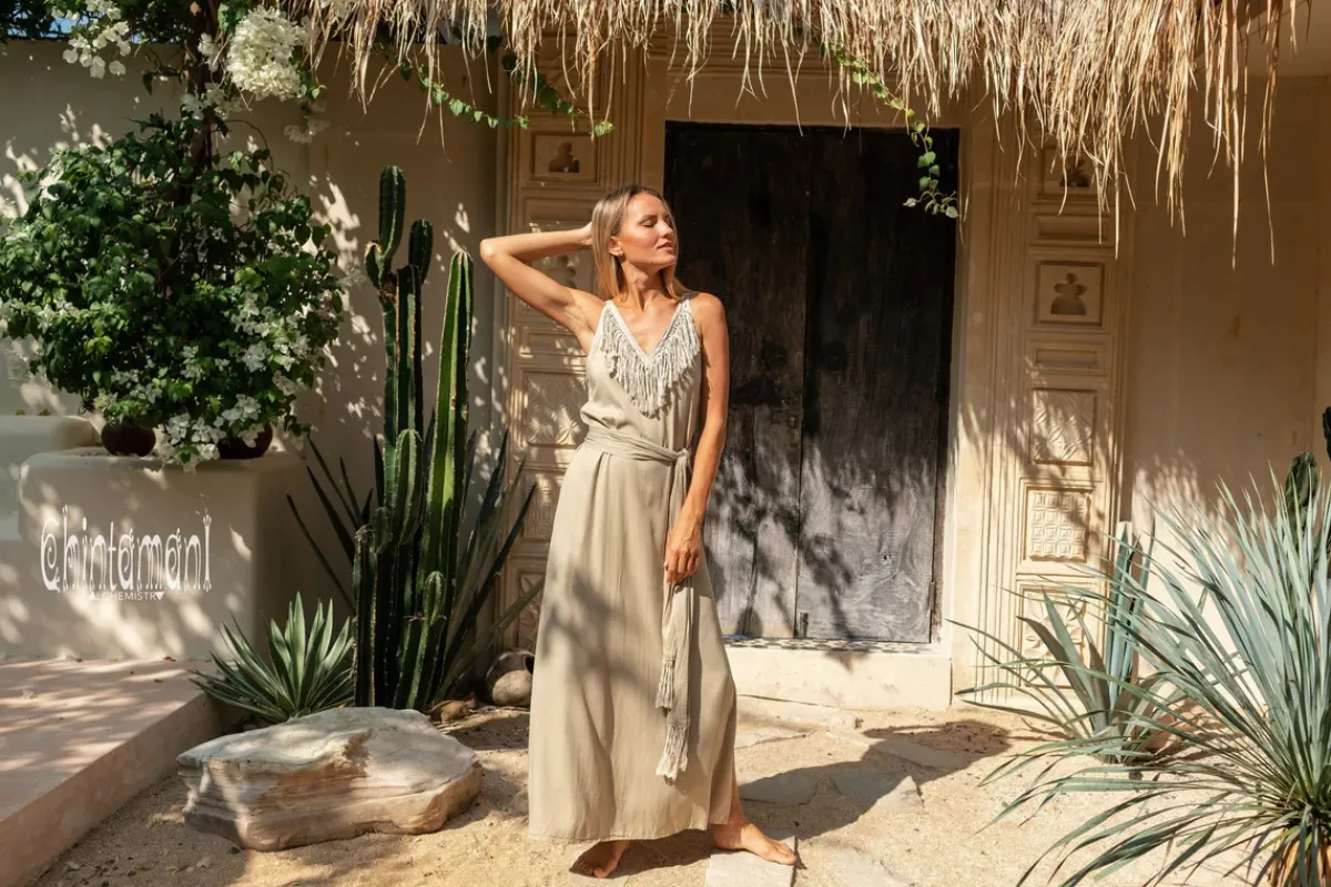Chintamani Alchemistry Boho Fringed Dress / Sage^ Maxi Dress