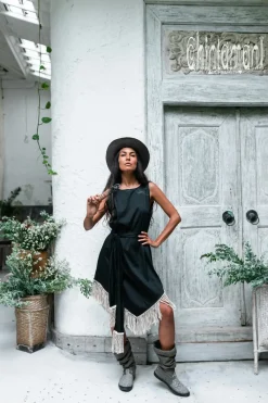 Chintamani Alchemistry Corner Fringed Dress / Black^ Mini & Midi Dress