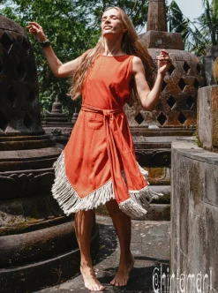 Chintamani Alchemistry Corner Fringed Dress / Red Ochre^ Mini & Midi Dress