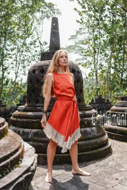 Chintamani Alchemistry Corner Fringed Dress / Red Ochre^ Mini & Midi Dress
