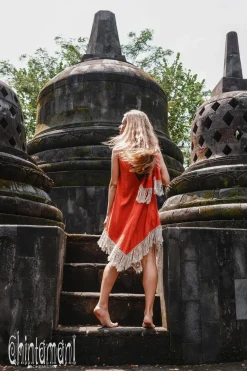 Chintamani Alchemistry Corner Fringed Dress / Red Ochre^ Mini & Midi Dress