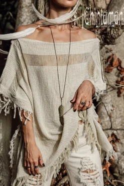 Chintamani Alchemistry Cotton Poncho Top / Beige & White^ T-shirt & Tunic