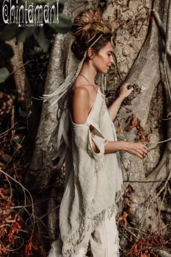 Chintamani Alchemistry Cotton Poncho Top / Beige & White^ T-shirt & Tunic