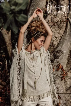 Chintamani Alchemistry Cotton Poncho Top / Beige & White^ T-shirt & Tunic
