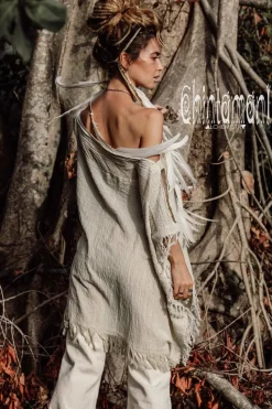 Chintamani Alchemistry Cotton Poncho Top / Beige & White^ T-shirt & Tunic