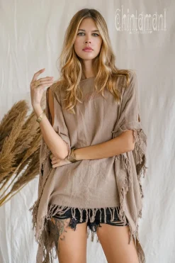 Chintamani Alchemistry Cotton Poncho Top / Coffee^ T-shirt & Tunic