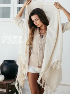 Chintamani Alchemistry Cotton Sleeves Shawl / Off White^ Kimono & Cover Up