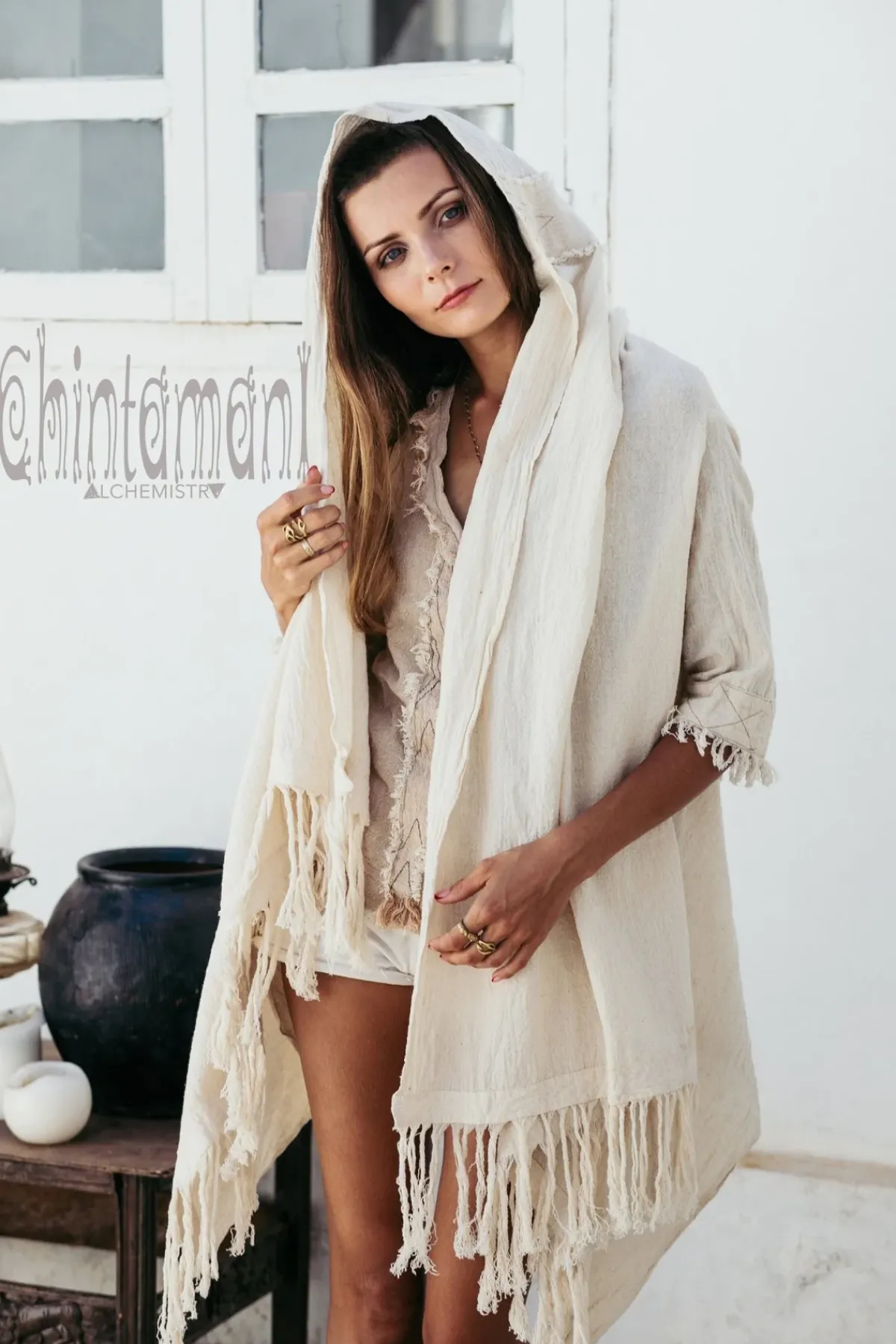 Chintamani Alchemistry Cotton Sleeves Shawl / Off White^ Kimono & Cover Up