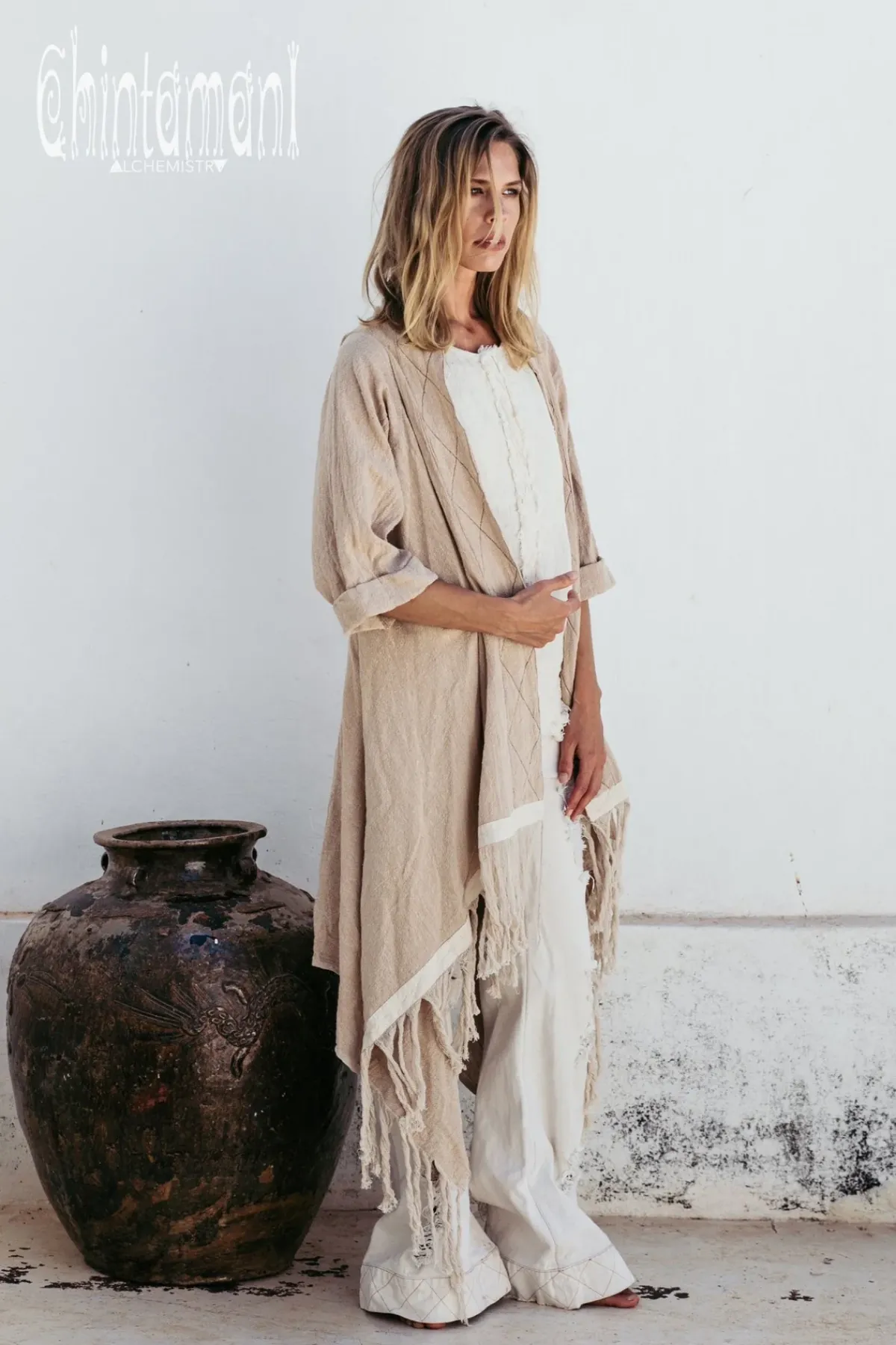 Chintamani Alchemistry Cotton Wrap Cardigan / Beige^ Kimono & Cover Up