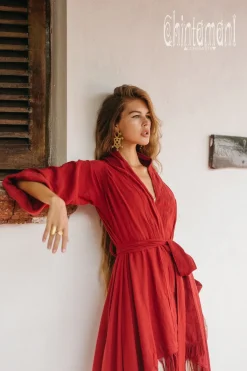 Chintamani Alchemistry Cotton Wrap Cardigan / Red Ochre^ Kimono & Cover Up