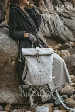 Chintamani Alchemistry Flower RollTop Backpack / Light Gray^ Backpacks & Bags