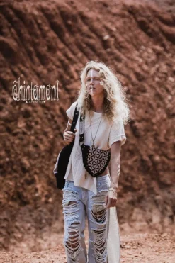 Chintamani Alchemistry Flower Waist Bag / Black^ Canvas Hip Bags