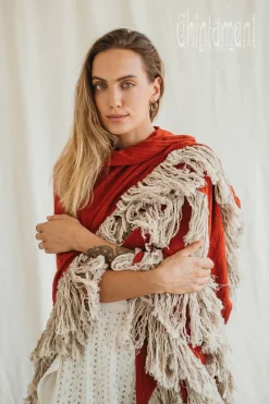 Chintamani Alchemistry Fringe Boho Shawl / Red Ochre^ Shawls & Scarfs