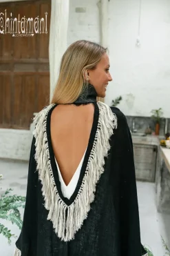 Chintamani Alchemistry Fringed Cotton Poncho / Black^ Kimono & Cover Up