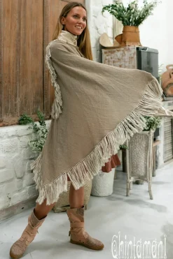 Chintamani Alchemistry Fringed Cotton Poncho / Desert Sage^ Kimono & Cover Up
