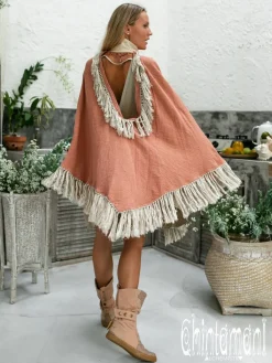 Chintamani Alchemistry Fringed Cotton Poncho / Dusty Pink^ Kimono & Cover Up