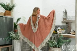 Chintamani Alchemistry Fringed Cotton Poncho / Dusty Pink^ Kimono & Cover Up