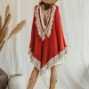 Chintamani Alchemistry Fringed Cotton Poncho / Red Ochre^ Kimono & Cover Up