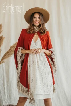 Chintamani Alchemistry Fringed Cotton Poncho / Red Ochre^ Kimono & Cover Up