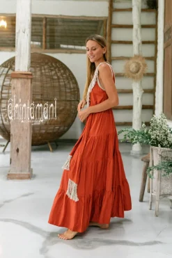 Chintamani Alchemistry Fringed Maxi Dress / Red Ochre^ Maxi Dress