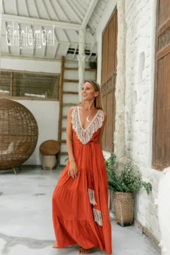 Chintamani Alchemistry Fringed Maxi Dress / Red Ochre^ Maxi Dress