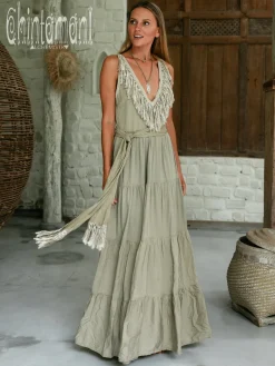 Chintamani Alchemistry Fringed Maxi Dress / Sage Green^ Maxi Dress