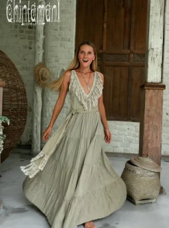 Chintamani Alchemistry Fringed Maxi Dress / Sage Green^ Maxi Dress