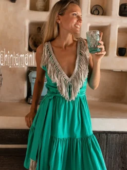 Chintamani Alchemistry Fringed Midi Dress / Green^ Mini & Midi Dress