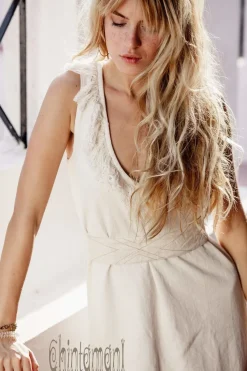 Chintamani Alchemistry Fringed Midi V Dress / Off White^ Mini & Midi Dress