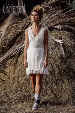 Chintamani Alchemistry Fringed Mini V Dress / Off White^ Mini & Midi Dress