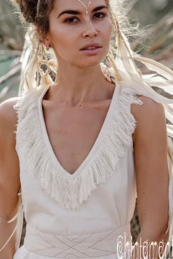 Chintamani Alchemistry Fringed Mini V Dress / Off White^ Mini & Midi Dress