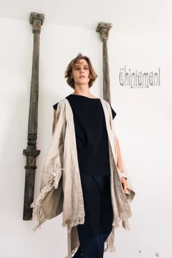 Chintamani Alchemistry Fringe Linen Kimono / Gray^ Kimono & Coat