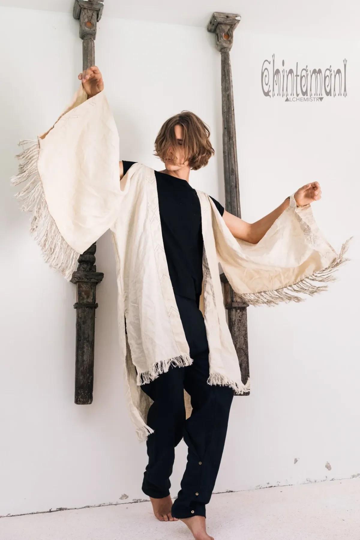 Chintamani Alchemistry Fringe Linen Kimono / Off White Cream^ Kimono & Coat