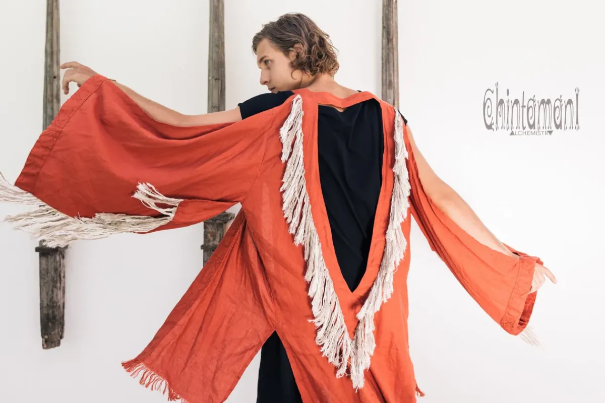 Chintamani Alchemistry Fringe Linen Kimono / Red Ochre^ Kimono & Coat
