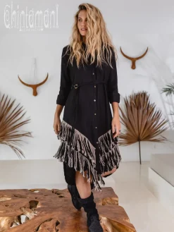 Chintamani Alchemistry Fringe Linen Mini Dress / Black^ Shirt Dress|Mini & Midi Dress