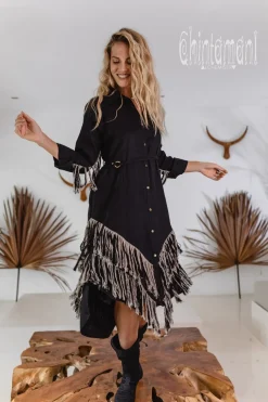 Chintamani Alchemistry Fringe Linen Mini Dress / Black^ Shirt Dress|Mini & Midi Dress