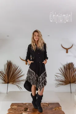 Chintamani Alchemistry Fringe Linen Mini Dress / Black^ Shirt Dress|Mini & Midi Dress