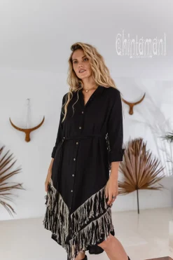 Chintamani Alchemistry Fringe Linen Mini Dress / Black^ Shirt Dress|Mini & Midi Dress
