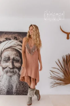Chintamani Alchemistry Fringe Linen Mini Dress / Dusty Rose^ Mini & Midi Dress